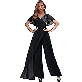 Chiffon Mother of The Bride Pant Suits - Lace Applique Jumpsuit for Wedding Guest Short Sleeves Women Formal Dressy