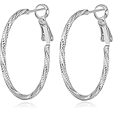 DAILY VIBES Thin Big Gold Hoop Earrings for Women Dainty 925 Sterling Silver Post Loop 14k Gold Plated Diamond-Cut Twisted Large Hypoallergenic Hoop Earrings for Women
