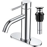 FORIOUS Single Hole Bathroom Faucets 1 Handle, Chrome Bathroom Sink Faucet with Metal Pop up Drain and Supply Hose, Suitable for Vanity Lavatory Restroom Remodel