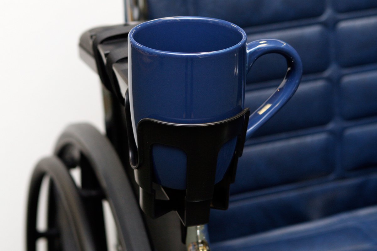 Nearly Universal OH - Wheelchair Cup Holder, Cup Holder for Electric Wheelchair and Mobility Scooter, Black