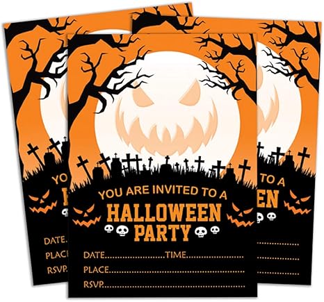 Amazon Co Jp 可愛らしいお土産 オレンジ ハロウィン 招待状 カード 28枚 空白の招待状 印刷可能なパーティー用品 ホーム キッチン