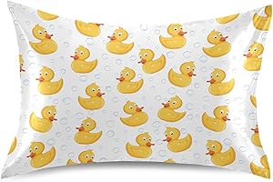 KOPIRIT Duck Pillow Covers Silk Pillowcase for Hair and Skin Soft and Smooth Cooling Satin Pillowcase Standard Size Pillow Case for Hot Sleepers Bed Women Boys Girls (20x26 Inch)