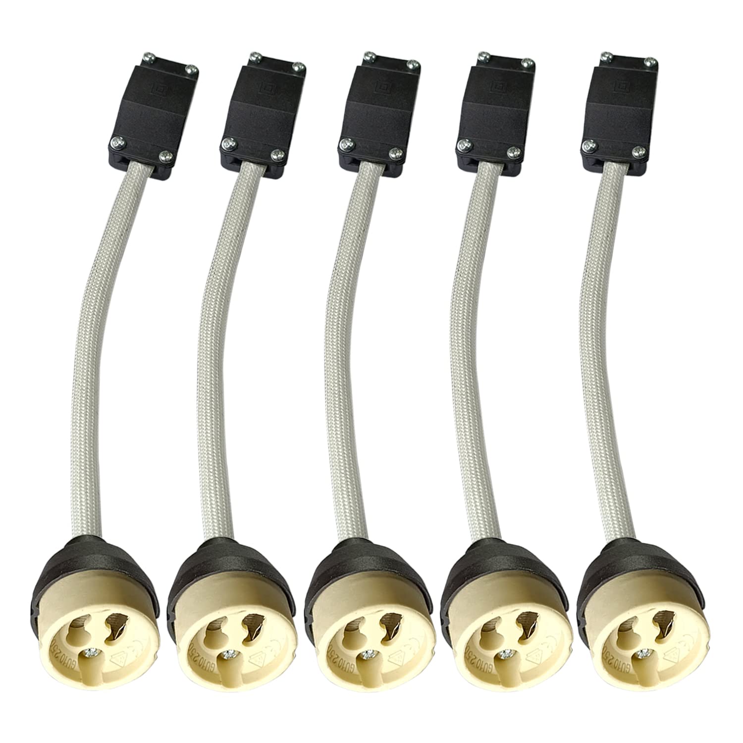 Sweier 5X GU10 Ceramic Lampholder Connector with Junction Box Socket, 0-250V, Suitable for GU10 LED Bulb, Bi-Pin Base, High Temperature Resistant, White Insulated Tube — image 1