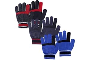 MIG4U Kid's Winter Gloves Warm Magic Stretch Knitted Glove for Children Teens Boys 3/6 pairs