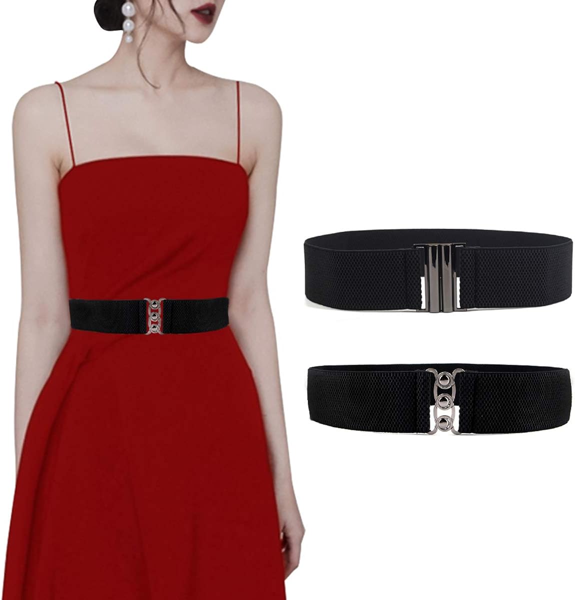 2 Pack Womens Wide Elastic Waist Belt Fashion Waistband Dress Ladies