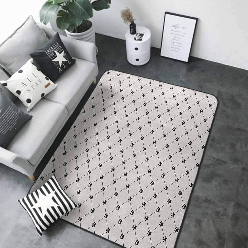 Vintage Entrance Mat Cat,Classical Checkered Pattern with Cat Kitty Dog Paws Footprints Geometrical Cute Design, Cream Black 60"x 96" Rugs for Living Room