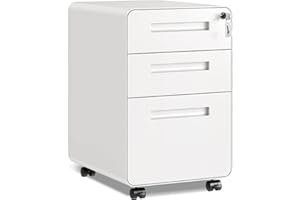 DEVAISE 3-Drawer Metal File Cabinet with Lock, Mobile Filing Cabinet Under Desk for Home Office, Fully Assembled Printer Stand fits Letter/Legal Size, 20" D x 15.8" W x 25" H, White