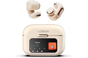 LOBKIN Open Ear Clip On Earbuds Wireless Bluetooth, Waterproof Clip On Headphones, Lightweight, Comfortable for Small Ears Women, Clip On Ear Buds with Mic, LED Display, Sports Running Workout White