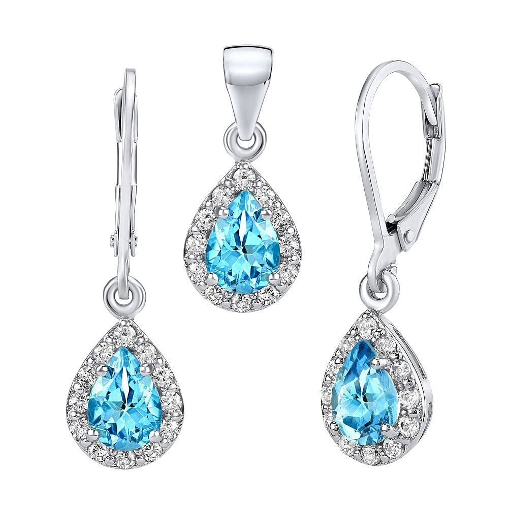 SILVEGO FNJS1032TS Women 925 Sterling Silver Jewellery Set with Genuine Swiss Blue Topaz