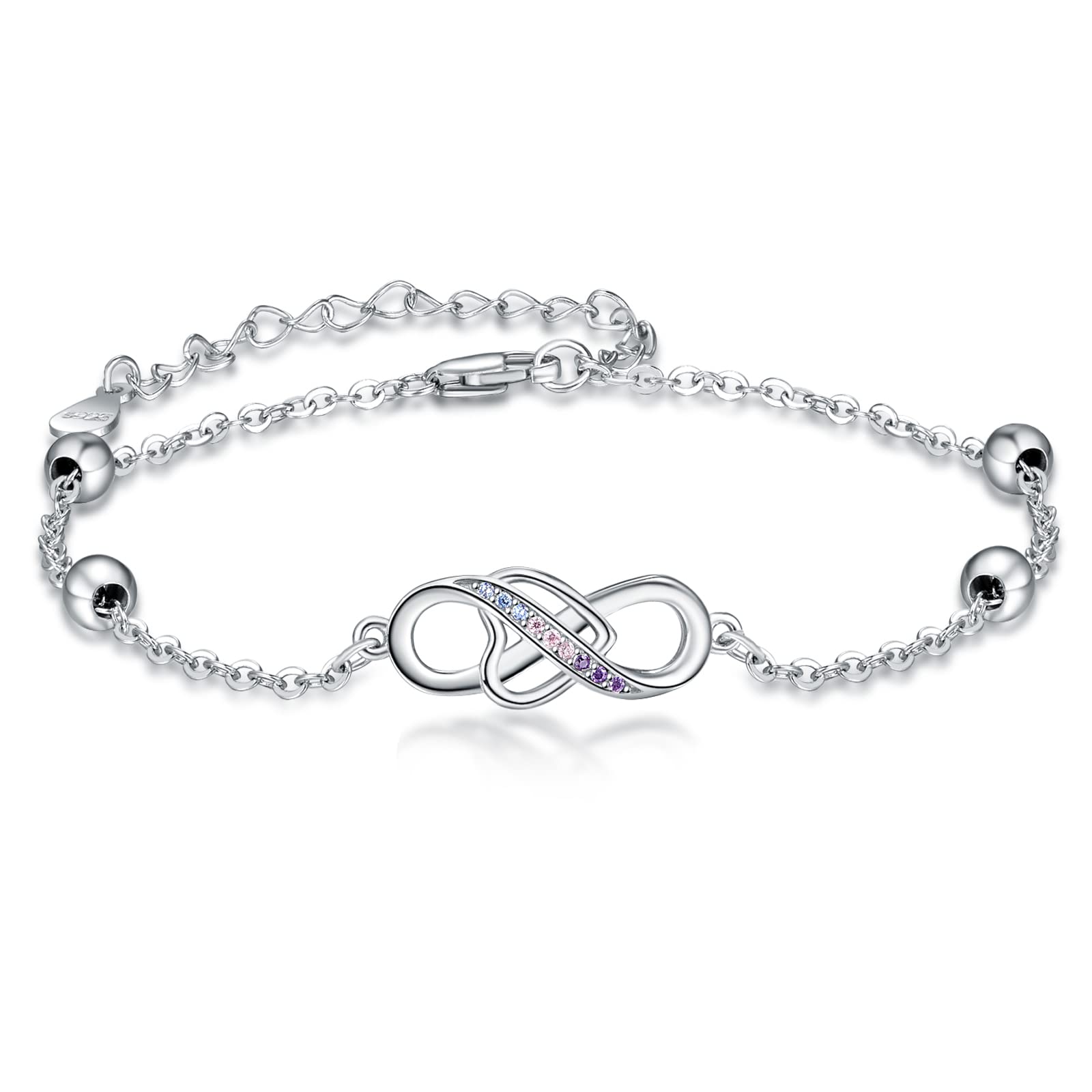 KINGWHYTE Infinity Heart Bracelet for Women 925 Sterling Silver Love Heart Bracelet Friendship Bracelets Best Friend Birthday Gifts Ladies Jewellery Gift