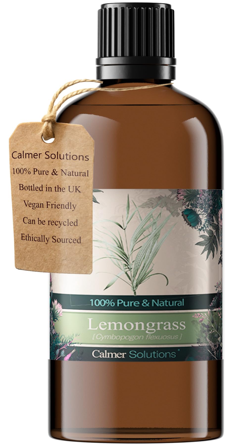 Calmer Solutions Lemongrass Essential Oil 100ml – 100% Pure & Natural – Fresh, Citrusy Aromatherapy Oil for Energy, Focus & Clarity – Ideal for Diffusers, Massage, Skincare & DIY Home Remedies