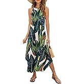 Halife Women's Summer Casual Sleeveless Beach Dress Long Halter Side Slit Maxi Sun Dresses