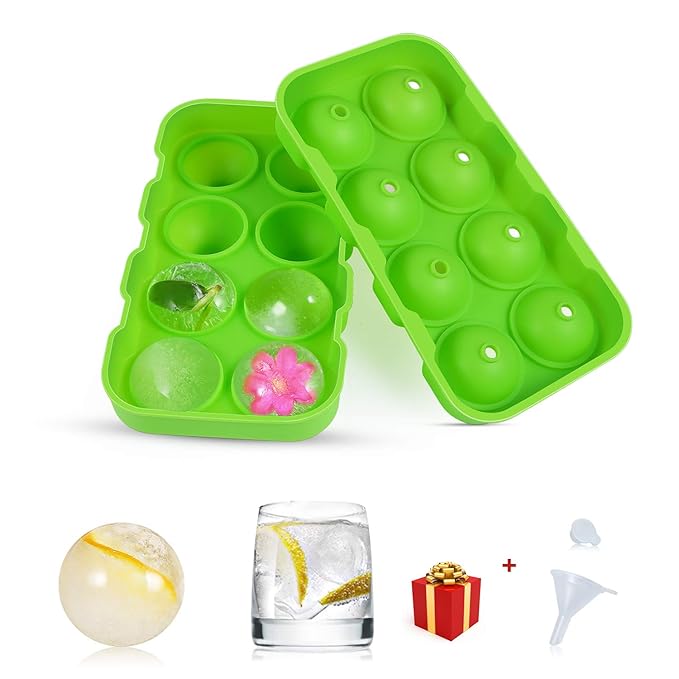 Eiswürfelform,Heatigo Umweltfreundlicher Grüner Nahrungsmittelgrad-Silikon 8 Eisball-Hersteller,Einfach,Eiswürfel-Kugeln für 