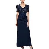 Alex Evenings Womens Wedding Guest Dress with V-Neck Stretch Sequin Bodice and Empire Waist (Petite and Regular Sizes)
