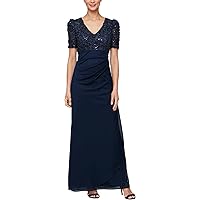 Alex Evenings Women's Long 3/4 Sleeve Formal Event Dress with Cinched Tie Waist (Petite and Regular Sizes), Navy/Gold Metallic, 6 at Amazon Women's Clothing store Alex Evenings Women's Long 3/4 Sleeve Formal Event Dress with Cinched Tie Waist (Petite and Regular Sizes), Navy/Gold Metallic, 6 at Amazon Women's Clothing store