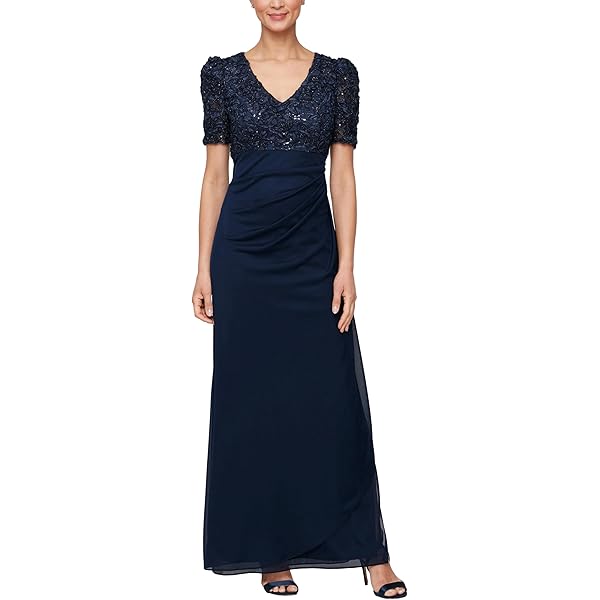 Amazon.com: Alex Evenings Women's Long Length One Shoulder Dress with Slit,  Perfect for Wedding Guest, Summer or Spring Events, Deep Navy Ruffle, 4 :  Clothing, Shoes & Jewelry