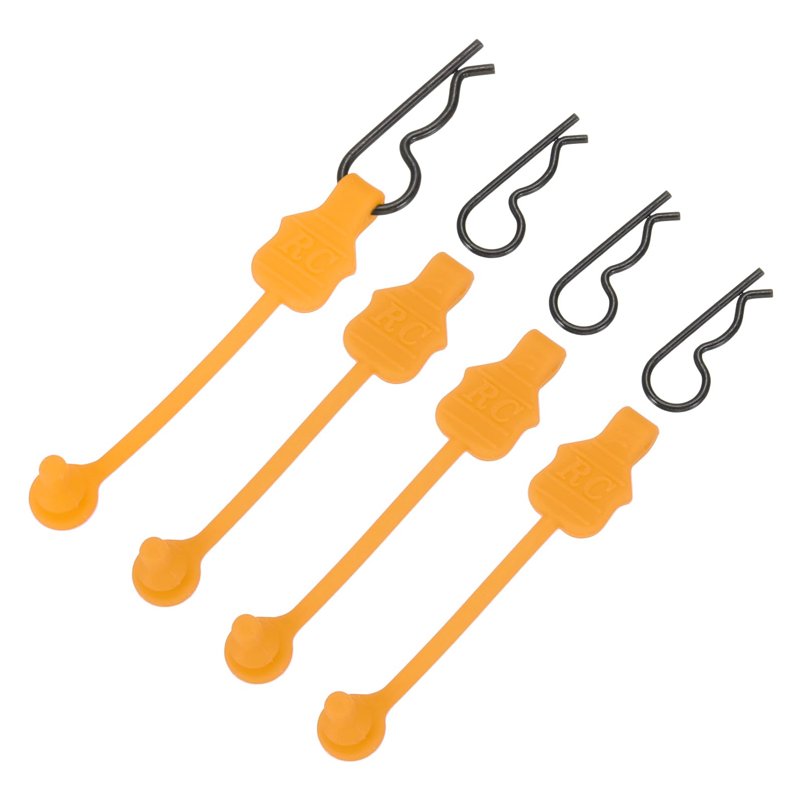 sourcing map 4 Pcs RC Body Clip Retainers, 1.2mm Rod RC Clips Shell Fixed Buckle Lock Springy R Pins Shell Replacement Parts for All 1/8 1/10 Scale Model Car Crawler Truck(Orange/Black)