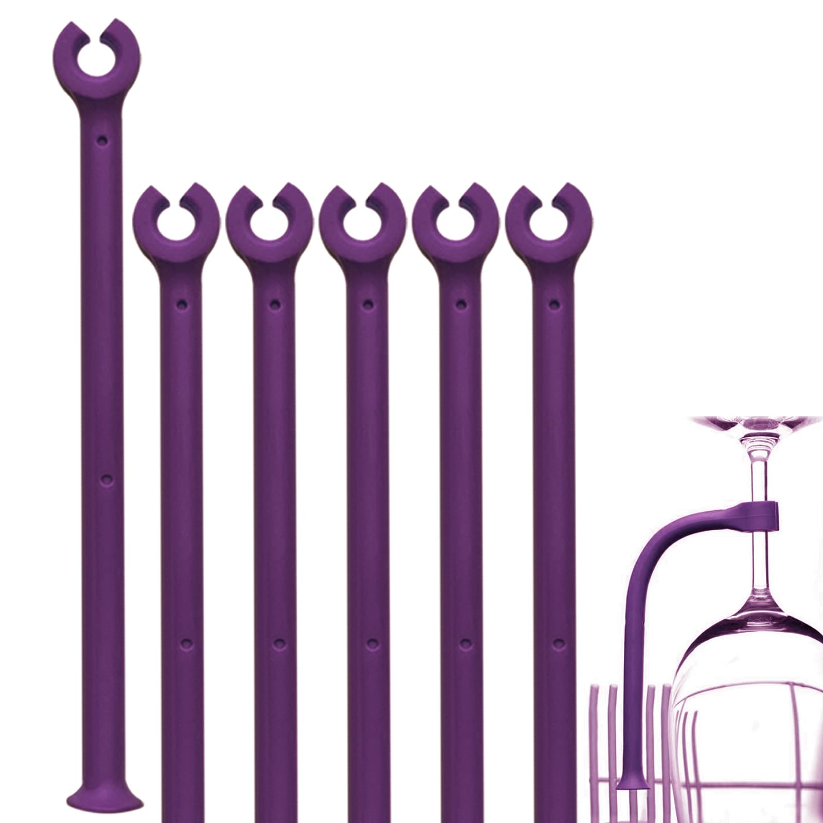 HJYZY 21cm Dishwasher Wine Glass Holder Dishwasher Attachment Protector Tether Protecting wine glasses from damage in the dishwasher 6 pcs（Purple）