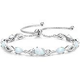 FANCIME Birthstone Teardrop Tennis Bracelet for Women, Sterling Silver 9x7mm main Gemstone Bolo Adjustable Chain Bracelet Fine Jewelry Birthday Gifts for Women Mom Wife Her