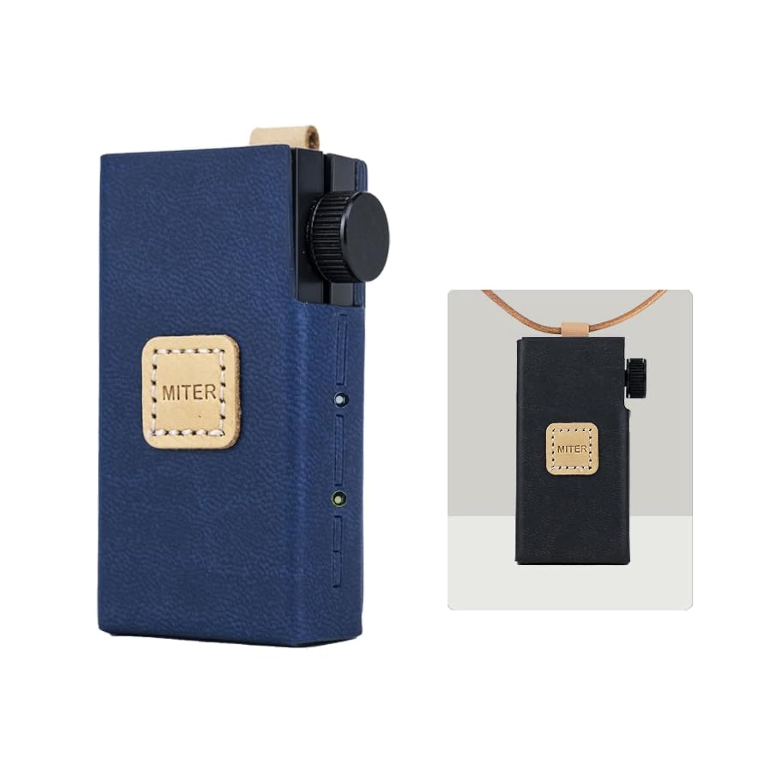 MITER CASE for Astell&Kern AK HB1, Handmade Italy Artificial PU Leather Cover with Necklace Cord for AKHB1 (Navy)