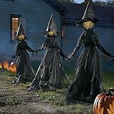 Set of 3 Lighted Glowing Black Witches Witch Coven Outdoor Halloween Prop Decoration Halloween Display