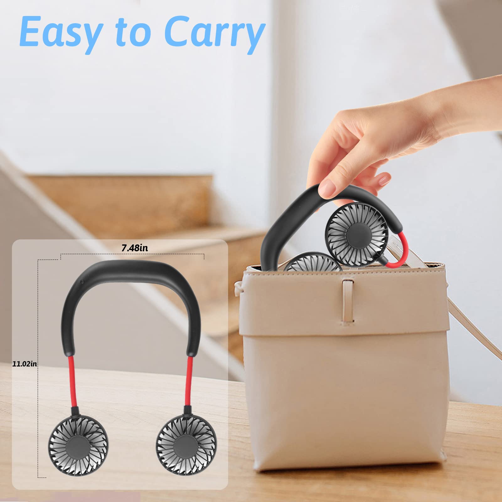 Haomaomao Portable Neck Fan 2500 mAh Rechargeable USB Hands-Free Mini Face Cooling Personal Double Headed Rotatable Small Fan for Working Office Reading Traveling Outdoor Sport