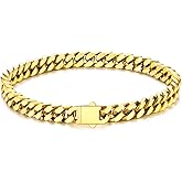U7 Cuban Link Bracelets for Men Stainless Steel Wrist Bracelet Silver Black Gold Cuban Hand Chain Bracelet for Mens Women, 5/7/9/12mm Width, 7.5/8.3/9 Inch Length Classic Jewelry with Box Packed