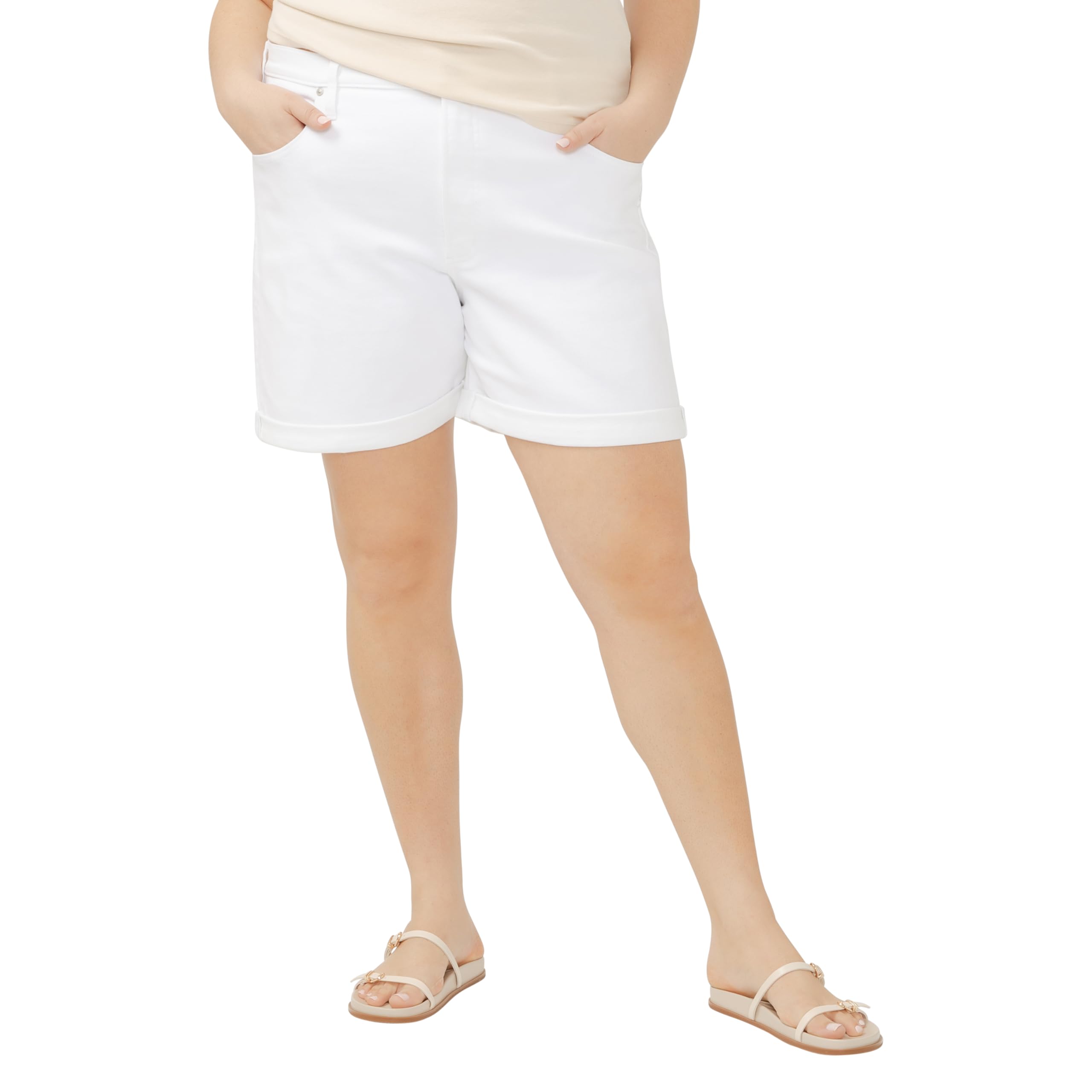 Silver Jeans Co. Women’s Plus Size Boyfriend Mid Rise Short, White