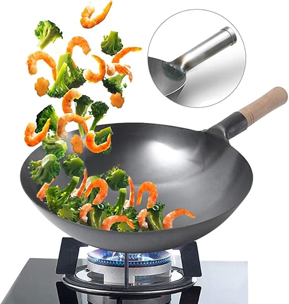 Wok pan, Authentic Chinese Wok(12.6inch), Steel Wok for Cooking