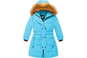 FARVALUE Girls Warm Winter Coats Thicken Long Parka Fleece Puffer Jacket Hooded Quilted Windbreaker