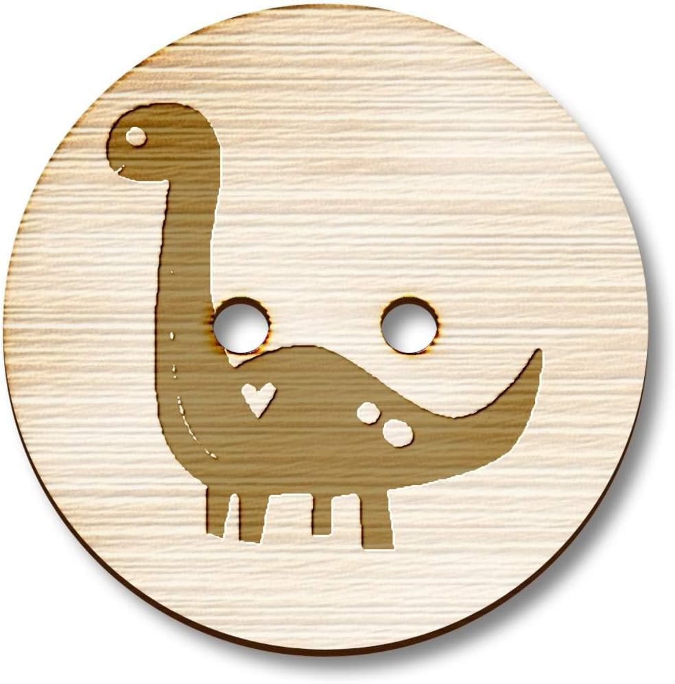 Azeeda 8 x 23mm 'Love Heart Dinosaur' Round Wooden Buttons (BT00089821)