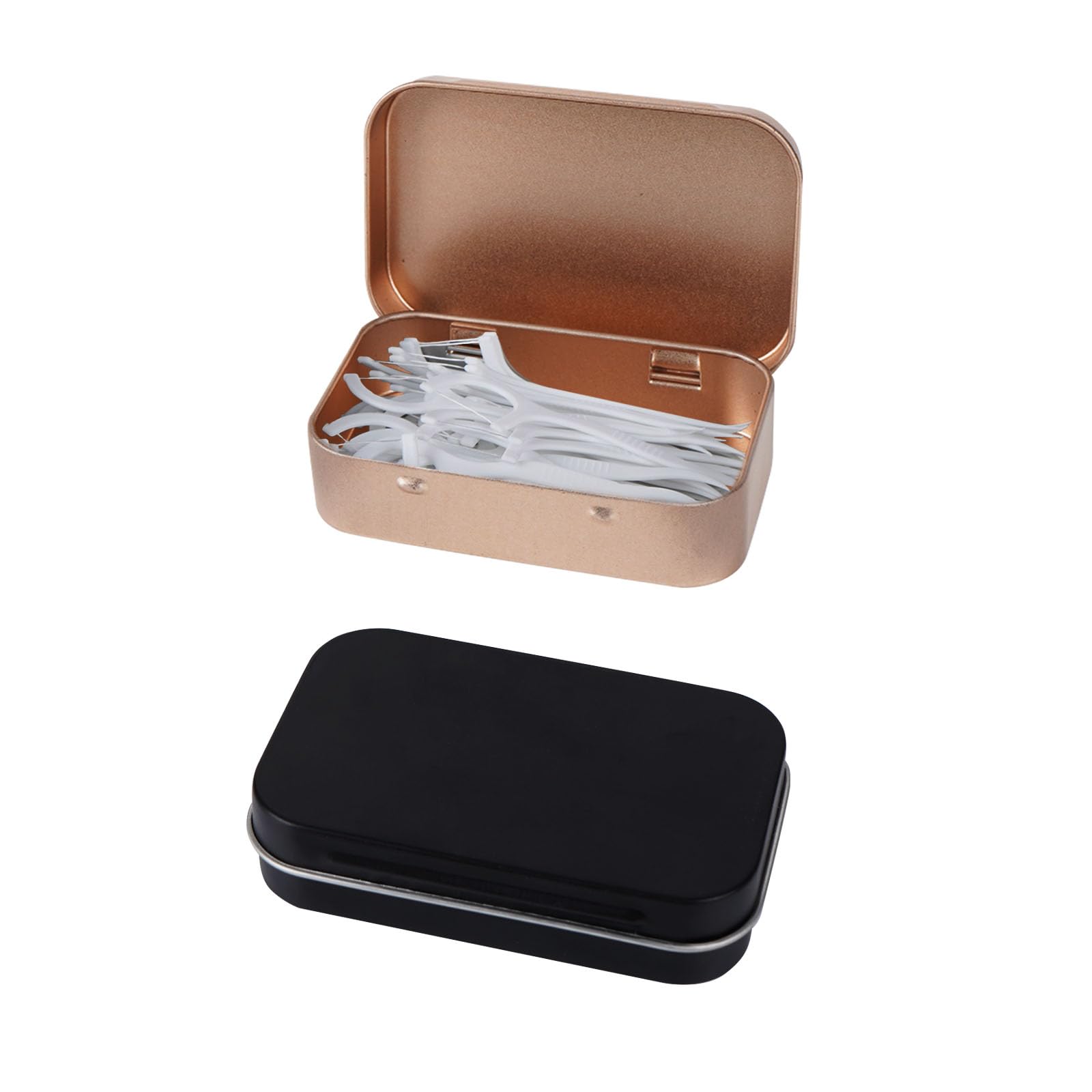 Adorila 2 Pack Floss Case, Refillable Glide Floss Storage Container, Travel Metal Dental Pick Dispenser (Black, Gold)