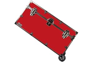 C&N Footlockers - Large Undergrad Storage Trunk w/Wheels - Made in the USA - Only STEEL Footlocker on Amazon - Durable Chest with Lid Stay - 32 x 18 x 16.5 Inches (Red)