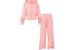YOURUIKEY Girls 2 Piece Outfits Hoodie Zip Drop Shoulder Sweatshirt and Sweatpants Set with Pockets Sweatsuit Fall Clothes