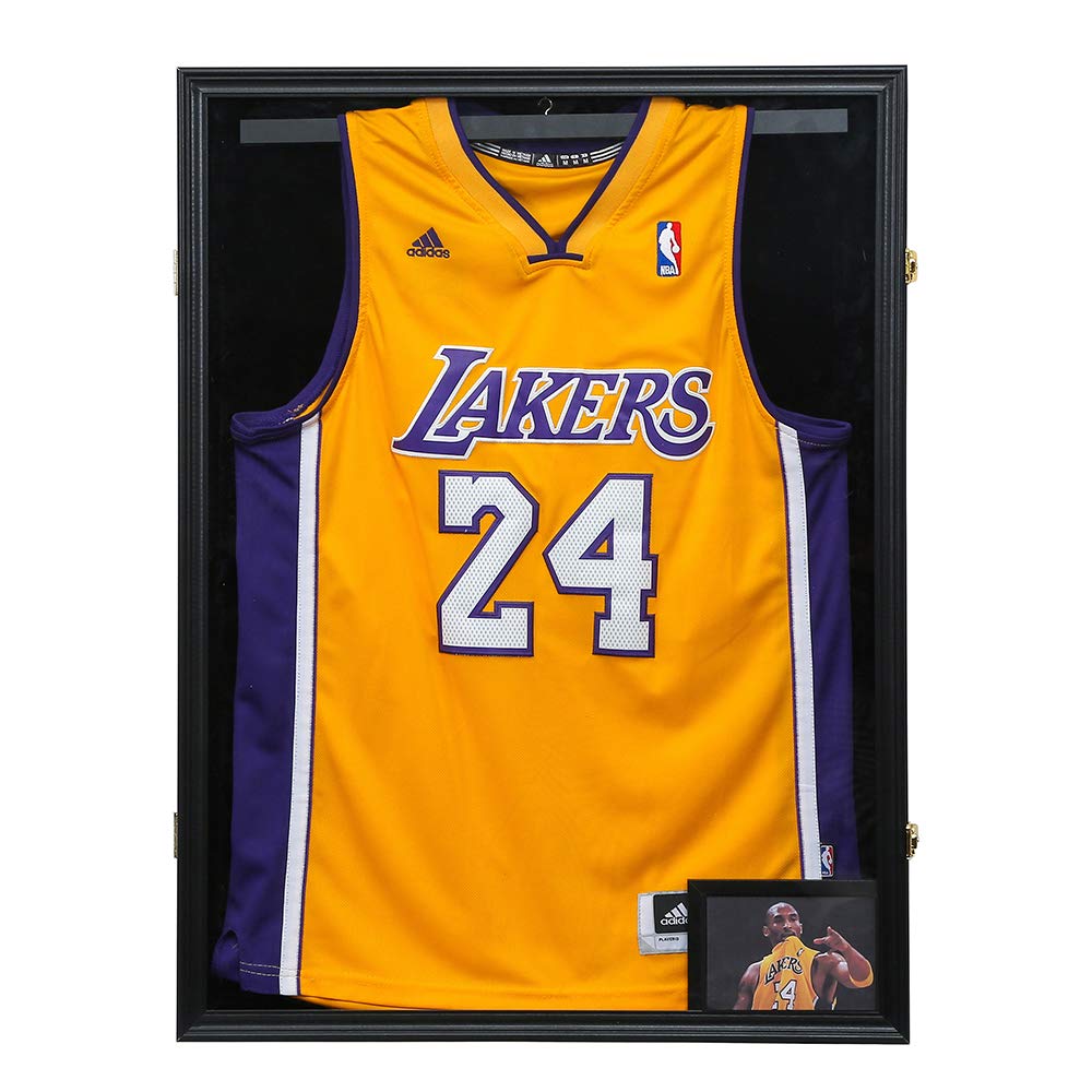 ZUEDA Jersey Display Frame Case Large Lockable Frames Shadow Box with UV Protection Acrylic for Baseball Basketball Football Soccer Hockey Sport Shirt, Bonus A 4"x6" Photo Frame