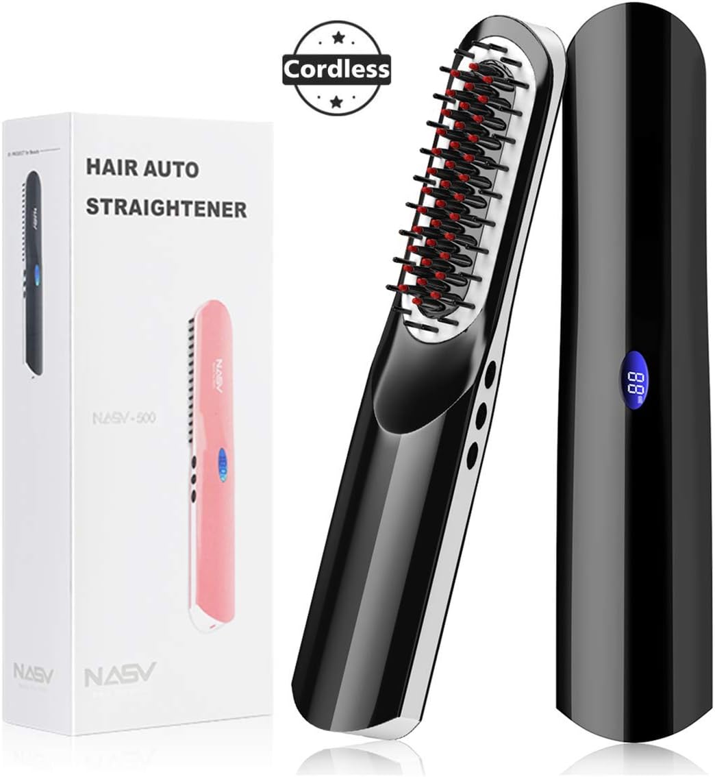 Bivan Hair Straightening Brush, Beard Straightener Brush [New Upgraded] USB Rechargeable Cordless, Portable Ionic Hair Straightener Brush Travel for Men/Women, Multi-functional Styling Comb