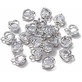 Clotiry 100Pcs Delicate Cubic Zirconia Valentine Love Charms Silver Tone Small Cute Heart Charms for Jewelry Making Handmade Crafts