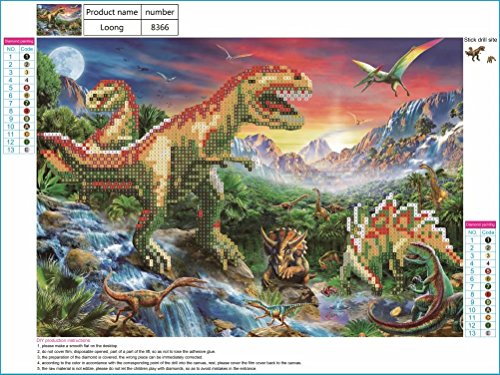 DIY 5D Diamond Painting by Number Kit, LPRTALK Diamonds Painting Animal Dinosaur Paradise Rhinestone Embroidery Cross Stitch Supply Arts Craft Canvas Wall Decor 12X16 inches