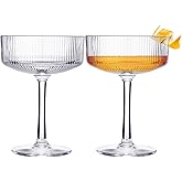 ACRYLIC Ribbed Coupe Glasses Set of 2 – 8oz Clear Shatterproof Acrylic (NOT GLASS) Cocktail, Martini & Champagne – 4in Dia 5.5in Tall, Reusable Plastic Cocktail Coupes, Towers, Indoor & Outdoor Use