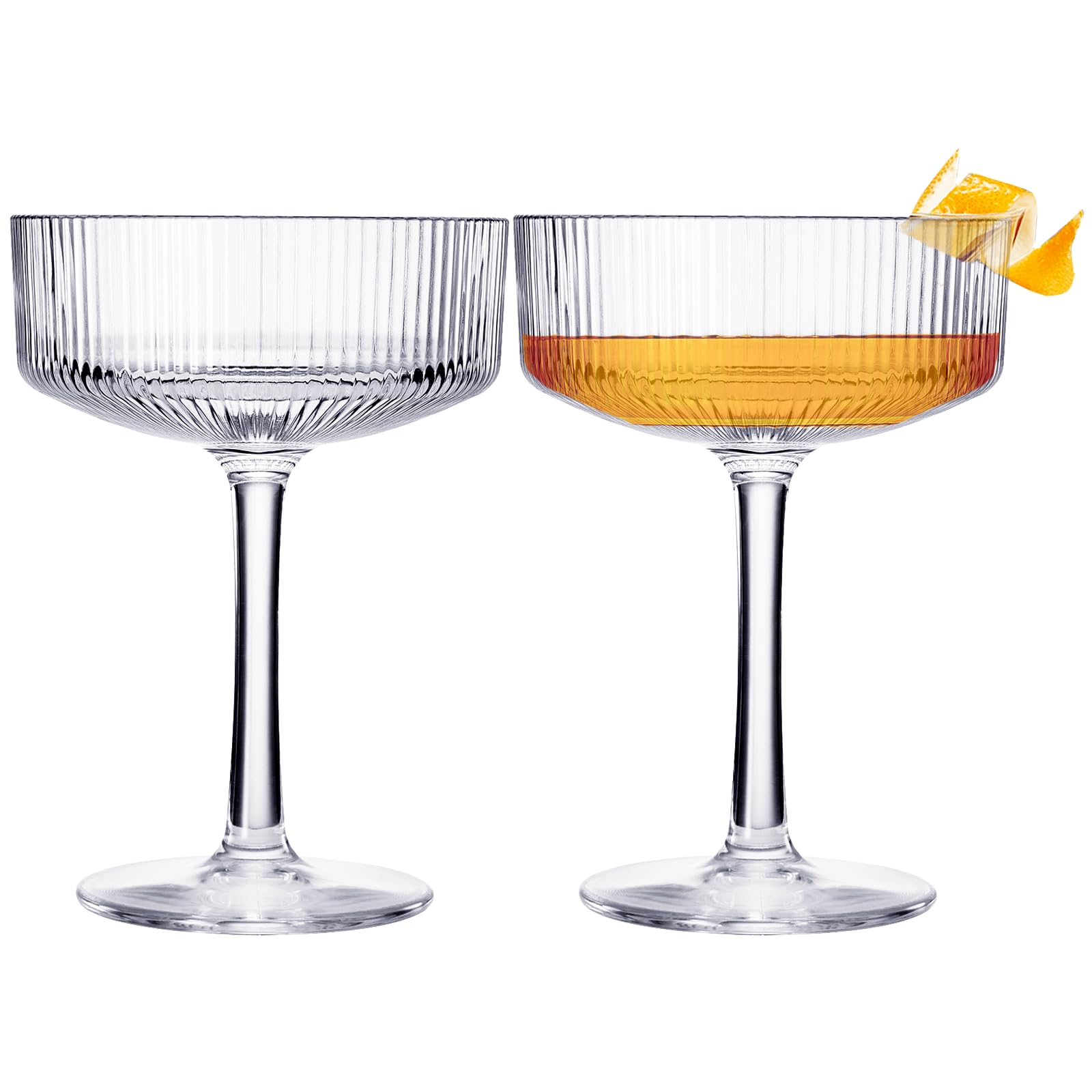 Photo 1 of ACRYLIC Vintage Art Deco Shatterproof Coupe Martini, Champagne & Cocktail Glasses | Set of 2 | Champagne Tower Art Deco Style - Weddings & Parties Ribbed Glasses 8oz Ripple Classic Cocktail Glassware