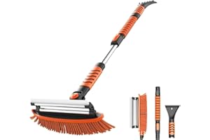 VOLTASK 42-Inch Snow Brush and Ice Scraper with Squeegee, Extendable Aluminum Handle, Pivoting Brush Head, Ergonomic Foam Grip, 3 in 1 Snow Removal Tool for Car, Truck, SUV