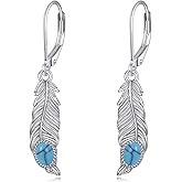 Feather Earrings for women 925 Sterling Silver Turquoise Feather Earrings Dangle Earrings Feather Jewelry