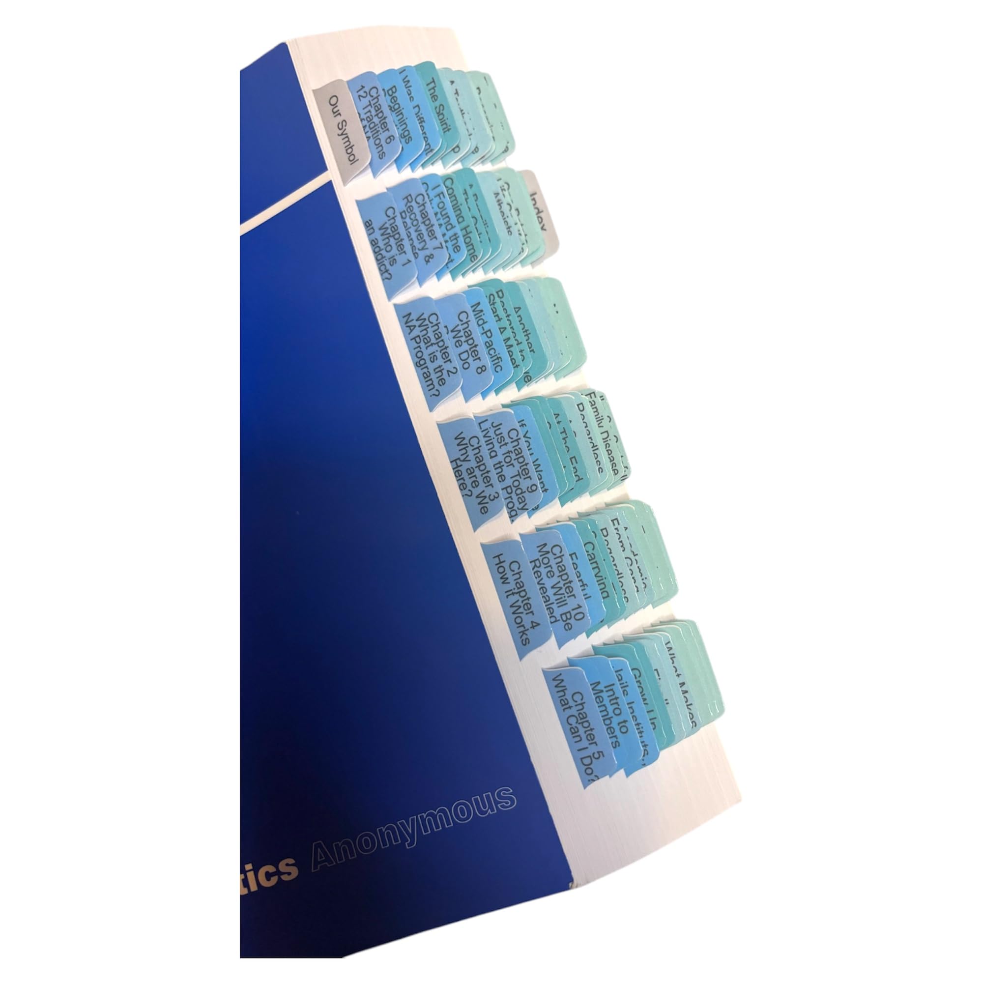Photo 1 of Laminated Book Tabs for Narcotics Anonymous 6th Edition – Color-Coded, Repositionable Sticky Tabs – Includes Alignment Card & Blank Tabs for Custom Sections (Book not Included)