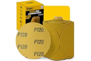 100PCS 5 Inch PSA Sanding Discs 120 Grit | Self-Adhesive Sandpaper Roll for DA Sanders, Orbital Sander | Gold Aluminum Oxide 
