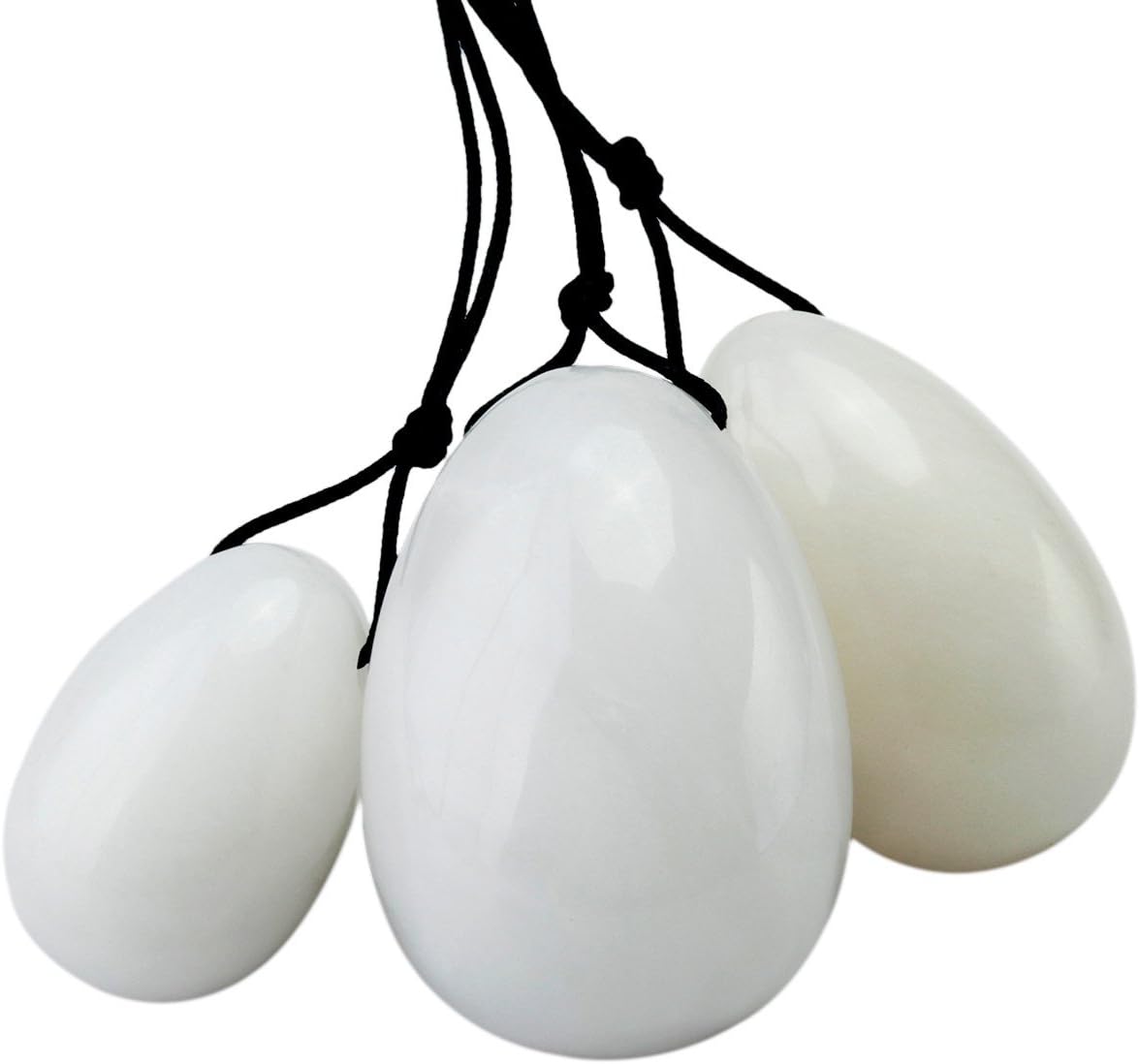 Shanxing White Jade Yoni Eggs Set of 3, Predrilled, with Unwaxed String, Massage Stone for Women to Train Pelvic Muscles Kegel Exercise - Image 3