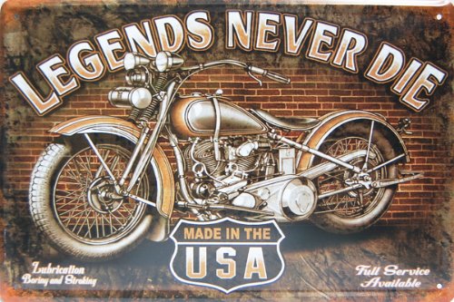 Legends Never Die, Harley Davidson, Metal Tin Sign, Vintage Style Wall Ornament Coffee & Bar Decor, Size 8