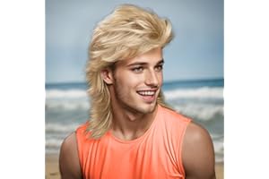 Wallden Hair Blonde Mullet Wigs For Men Costume 80s Funny Wigs Heat Resistant Synthetic Pop Rock Wig For 70s Mens Fancy Party Cosplay Halloween Or Fun