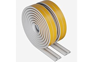GOLUMINI Weather Stripping Door Seal,D-Type Self Adhesive Foam Weather Stripping,Insulation Weatherproof and Soundproof weatherstrip,Collision Avoidance Rubber Seal Strip for Windows/Doors Frame. (White,33Ft)