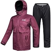 ILM Motorcycle Rain Suit for Women Waterproof Resistant Raincoat 6 Pockets 2 Pieces Packable Rainwear Jacket and Pants Model RS02