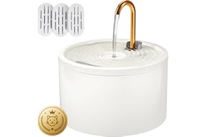 DOOOB Ceramic Cat Water Fountain, 2.1L/71oz Ceramic Cat Fountain, Automatic Ceramic Water Fountain for Cats, Pet Water Fountain with Ultra-Quiet Pump and 3 Filters & 3 Sponges (White)